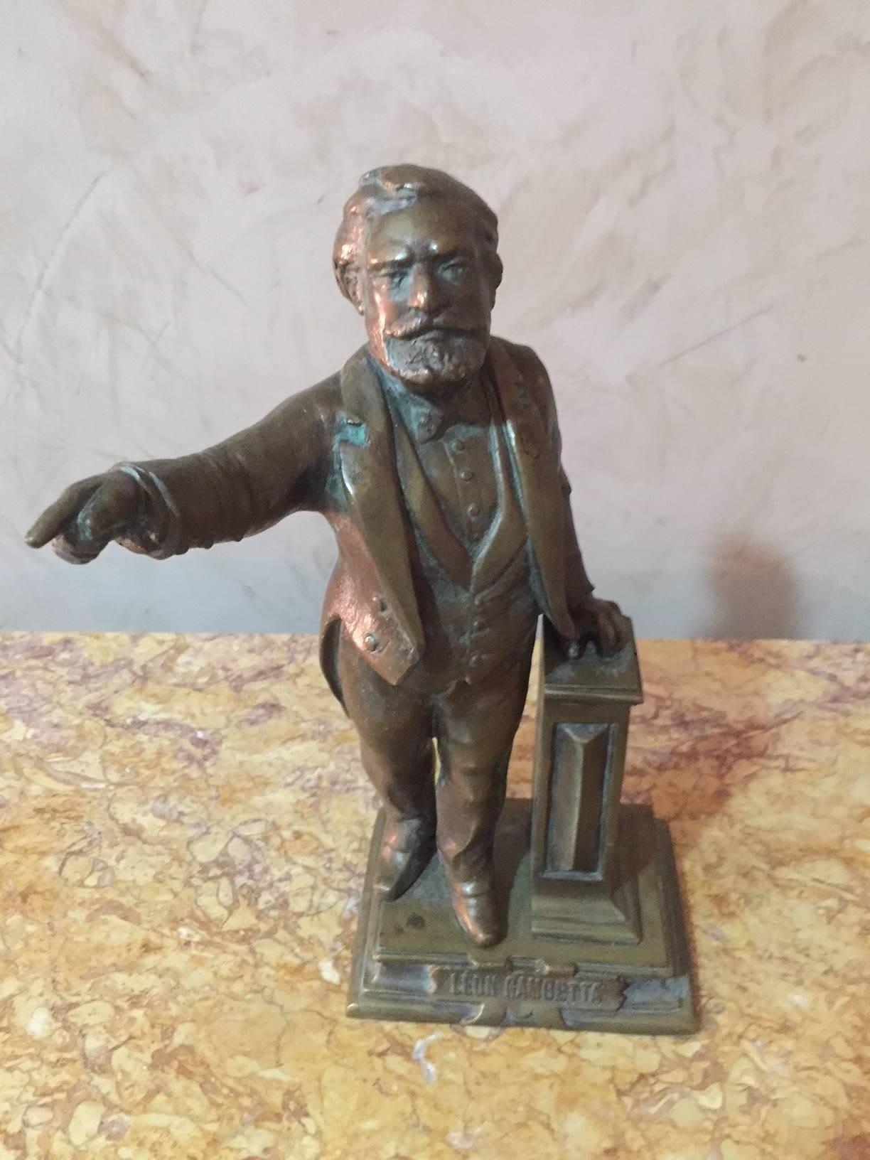 Early 20th century bronze status of French Politian Leon Gambetta. Nice patina. Signed A. Millot.
Leon Gambetta has been a member of the Government of National Defense in 1870, leader of the opposition in the following years, he was one of the most