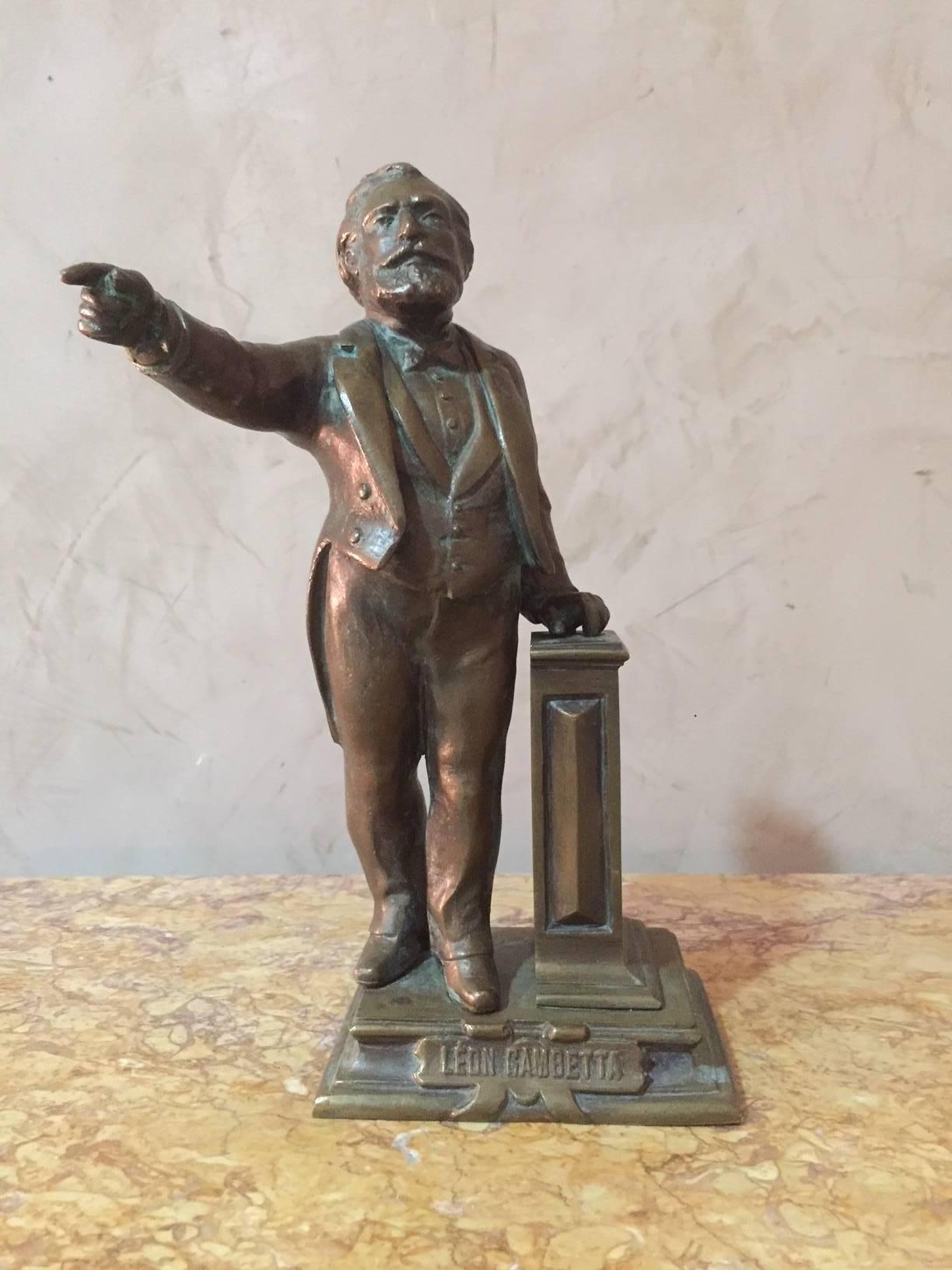 Early 20th Century Signed Bronze Status of French Politian Leon Gambetta In Good Condition In LEGNY, FR