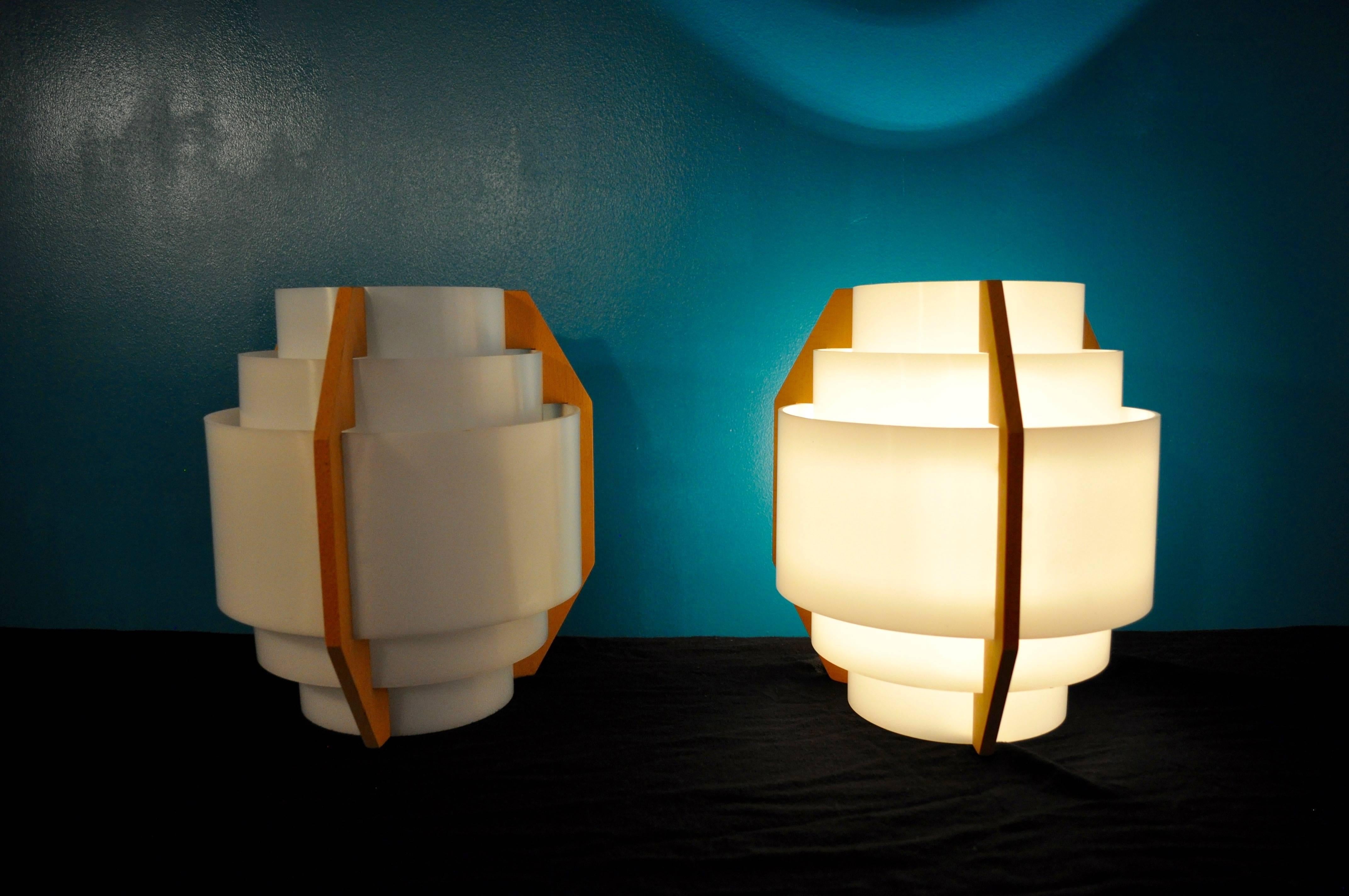 Extremely rare and massive set of wall lamps designed by Hans Agne Jakobsson, V211. This set seems to be a late work of Hans Agne Jakobsson. The mix of material used in this piece is unusual and rare for this designer which makes those pieces