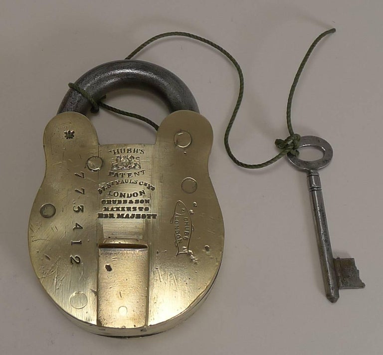 Large Antique English Brass and Steel Padlock by Chubb, London, circa 1850  at 1stDibs | chubb padlock, chubb london lock