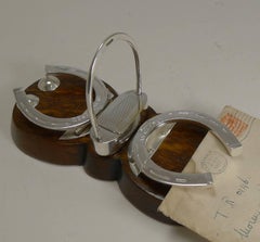 Antique English Oak and Silver Plate Answered/Unanswered Letter Clip, circa 1880