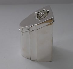 Boîte à thé ancienne en argent massif – en forme de boîte à couteaux – 1898