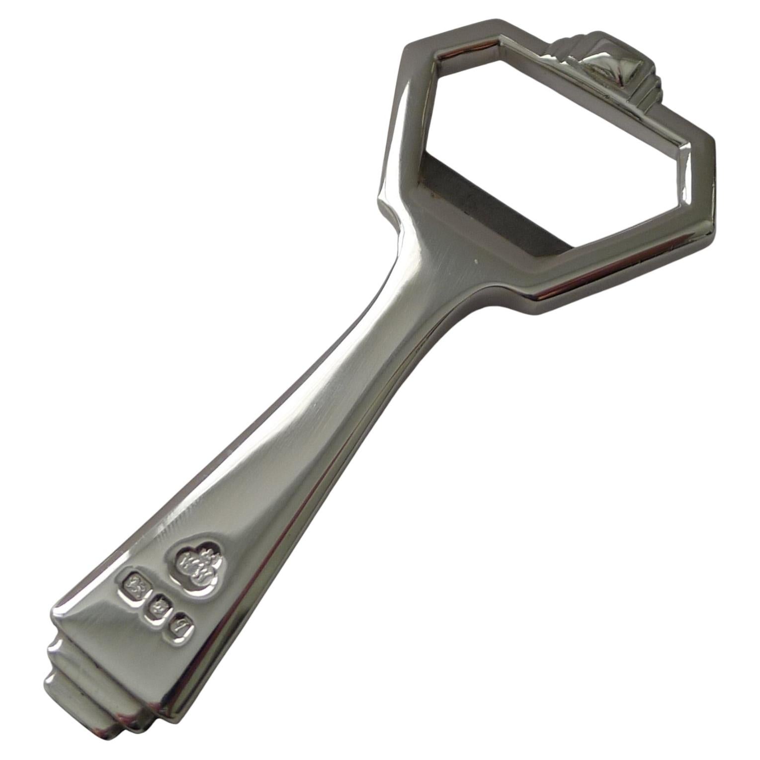 English Solid Sterling Silver Bottle Opener - 1971 For Sale