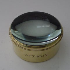 Large English Antique Brass Desk Magnifying Glass / Paperweight - Optimus Lens