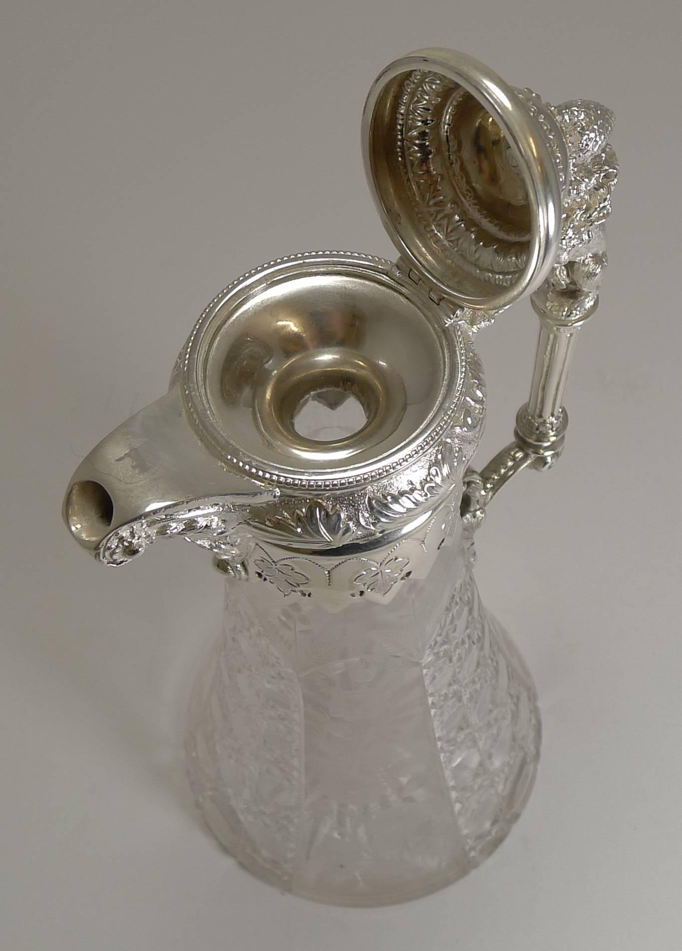 Antique English Crystal and Silver Plate Claret Jug, circa 1880 In Excellent Condition In Bath, GB