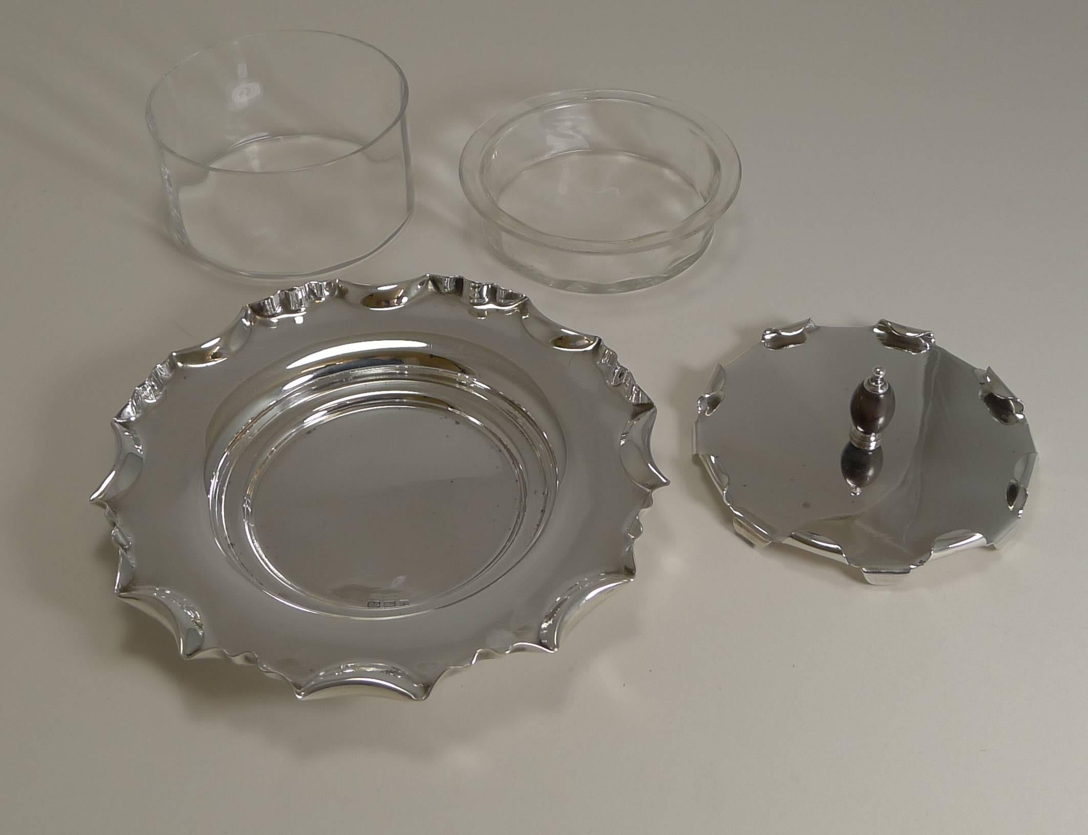 A lovely Edwardian Caviar server or dish, made from English silver plate and glass.

There are two dishes, the larger one which would be filled with crushed ice and the smaller one which fits over the ice and would contain the Caviar, keeping it
