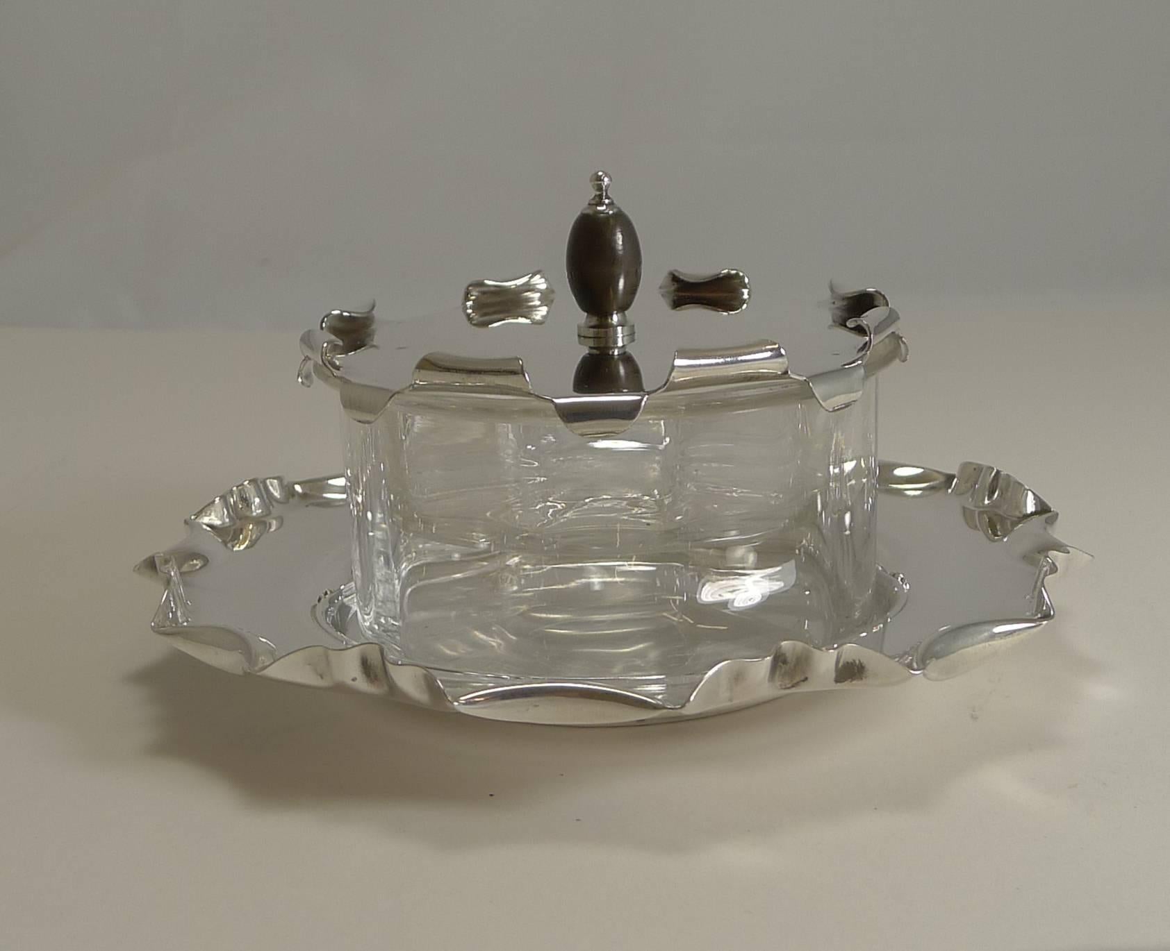 Early 20th Century Antique English Silver Plate and Glass Caviar Dish / Server, circa 1900