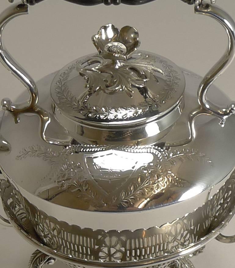 Antique Silver Plated Kettle on Stand by Martin Hall, 1900 1