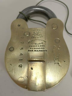 Large Antique English Brass and Steel Padlock by Chubb, London, circa 1850