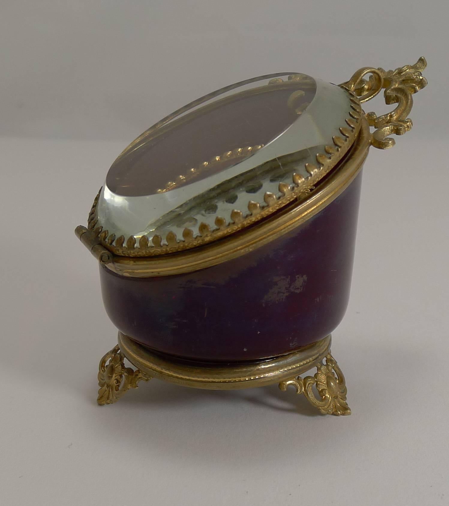 Late Victorian Antique French Red Glass Pocket Watch Box, circa 1890