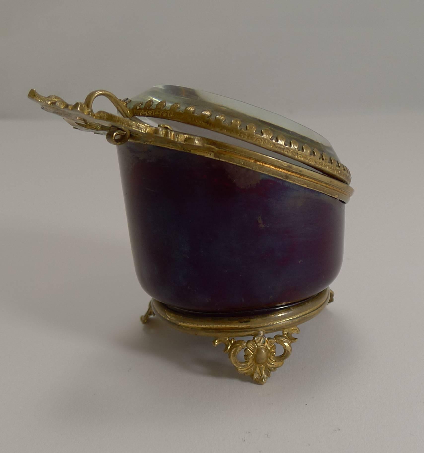 19th Century Antique French Red Glass Pocket Watch Box, circa 1890