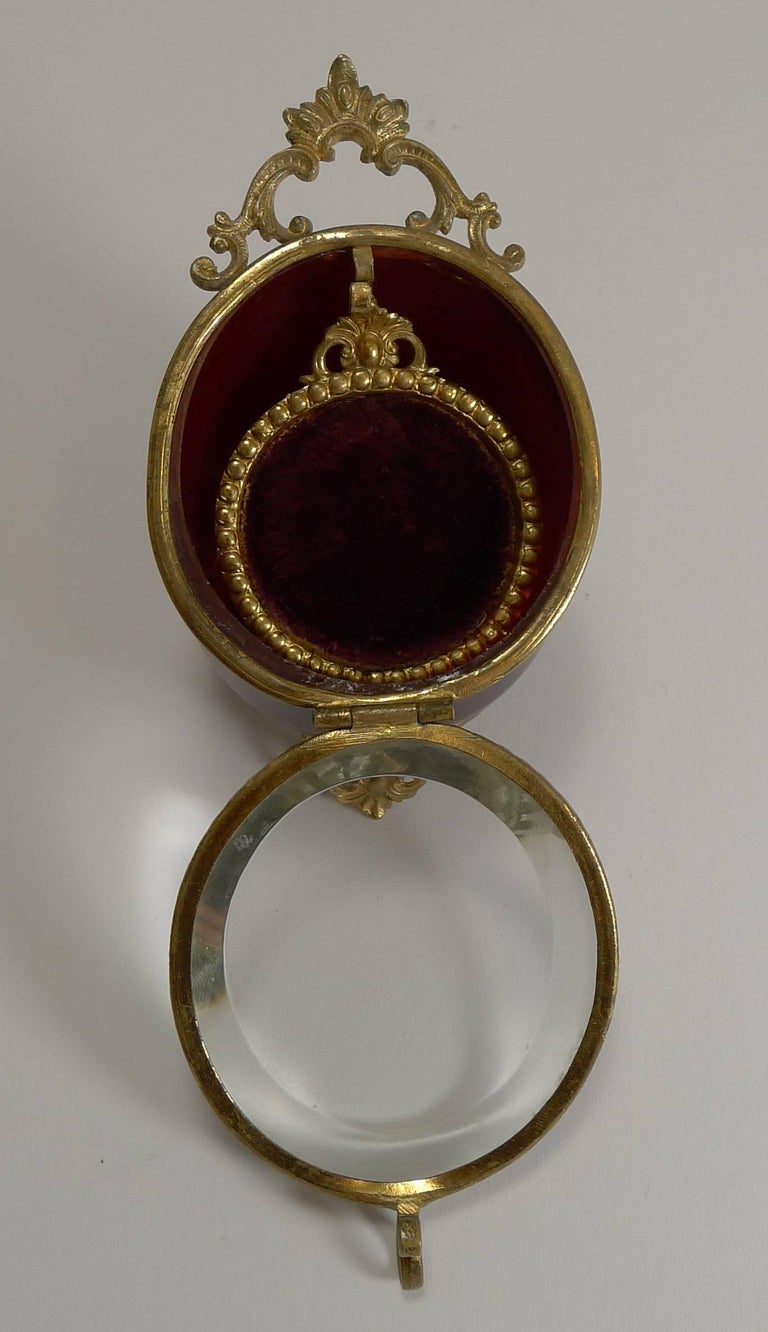 Antique French Red Glass Pocket Watch Box, circa 1890 at 1stDibs