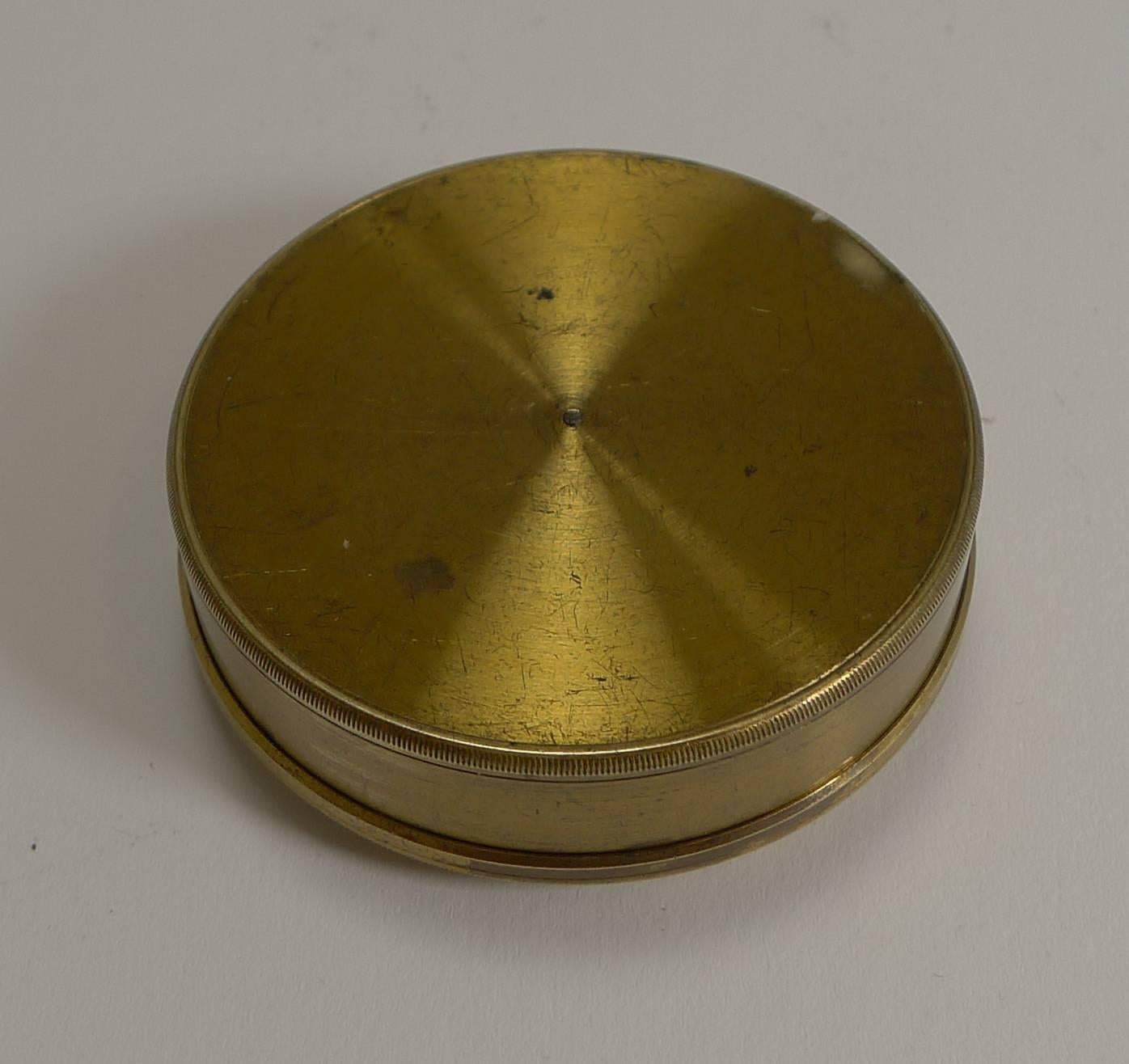British Antique English Brass Cased Floating Card Explorers Pocket Compass, circa 1880