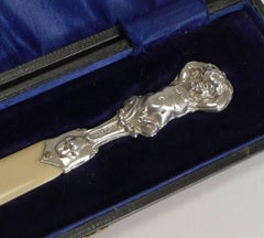 Antique English Letter Opener, Sterling Silver Cherub, 1906