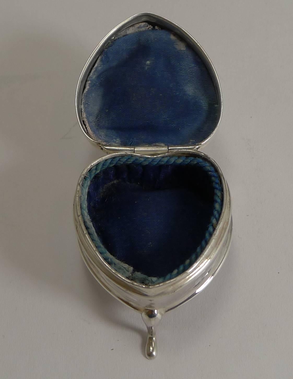 Edwardian Antique English Heart Shaped Sterling Silver and Mother-of-Pearl Ring Box