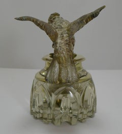 Antique Inkwell, Cold Painted Bronze Bird, circa 1890
