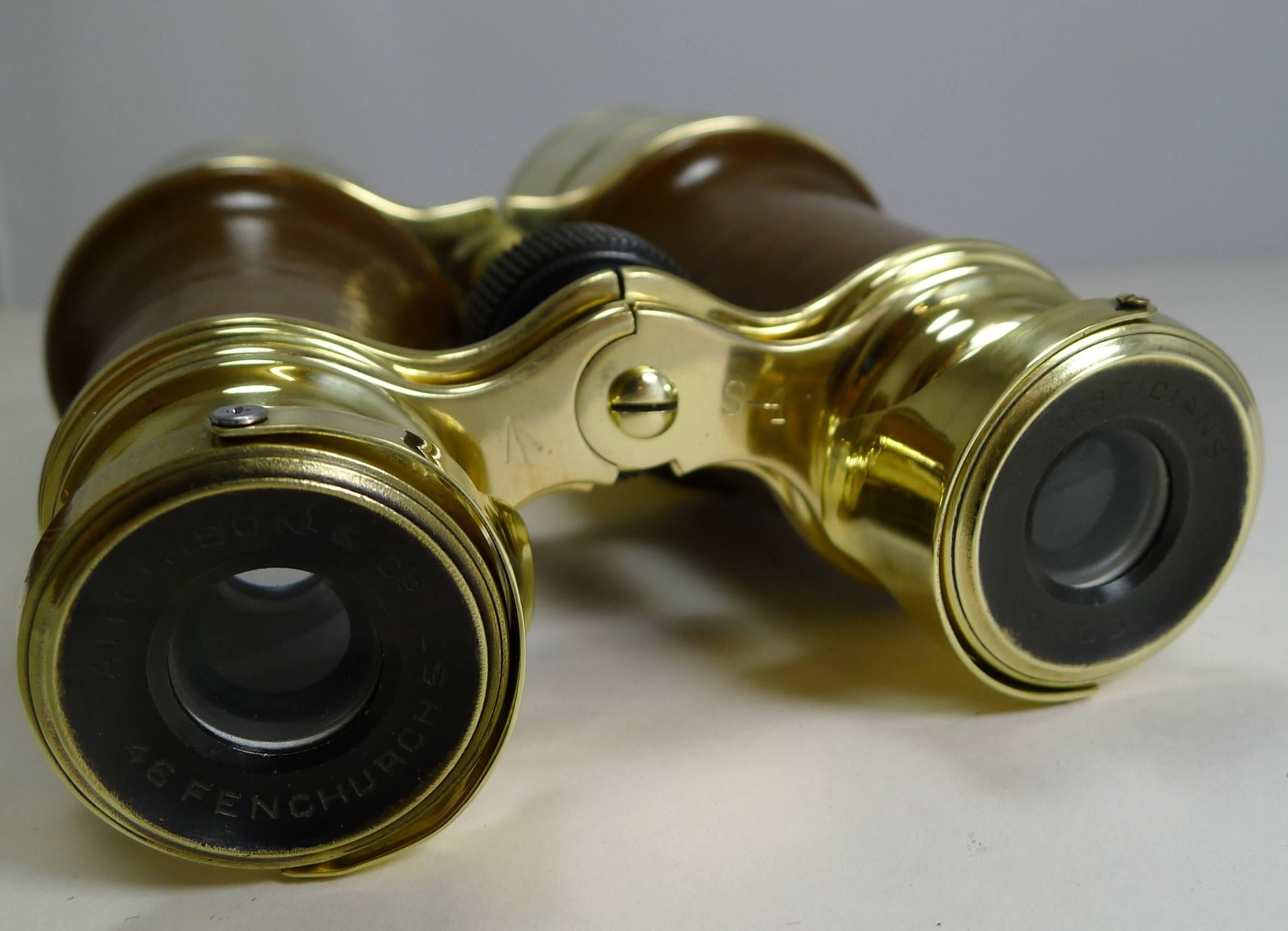 Brass Pair of WWI Binoculars and Case, British Officer's Issue, 1918, Signed
