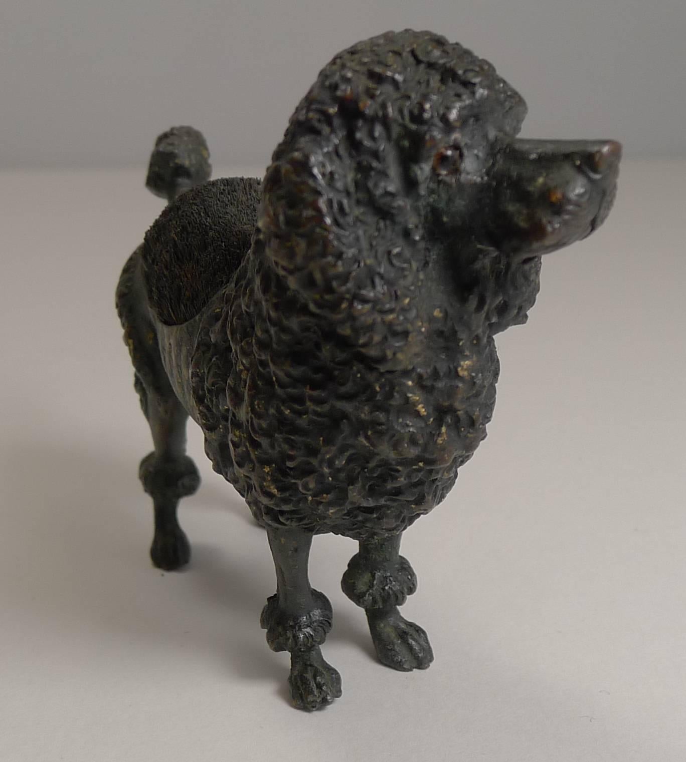Late Victorian Antique Cold Painted Bronze Pen Nib Wipe, circa 1890, Dog, Poodle