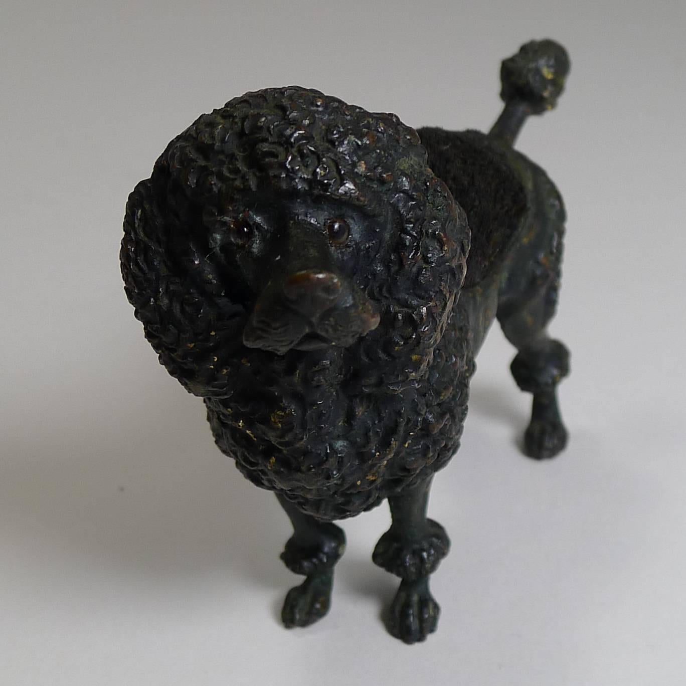 Cold-Painted Antique Cold Painted Bronze Pen Nib Wipe, circa 1890, Dog, Poodle