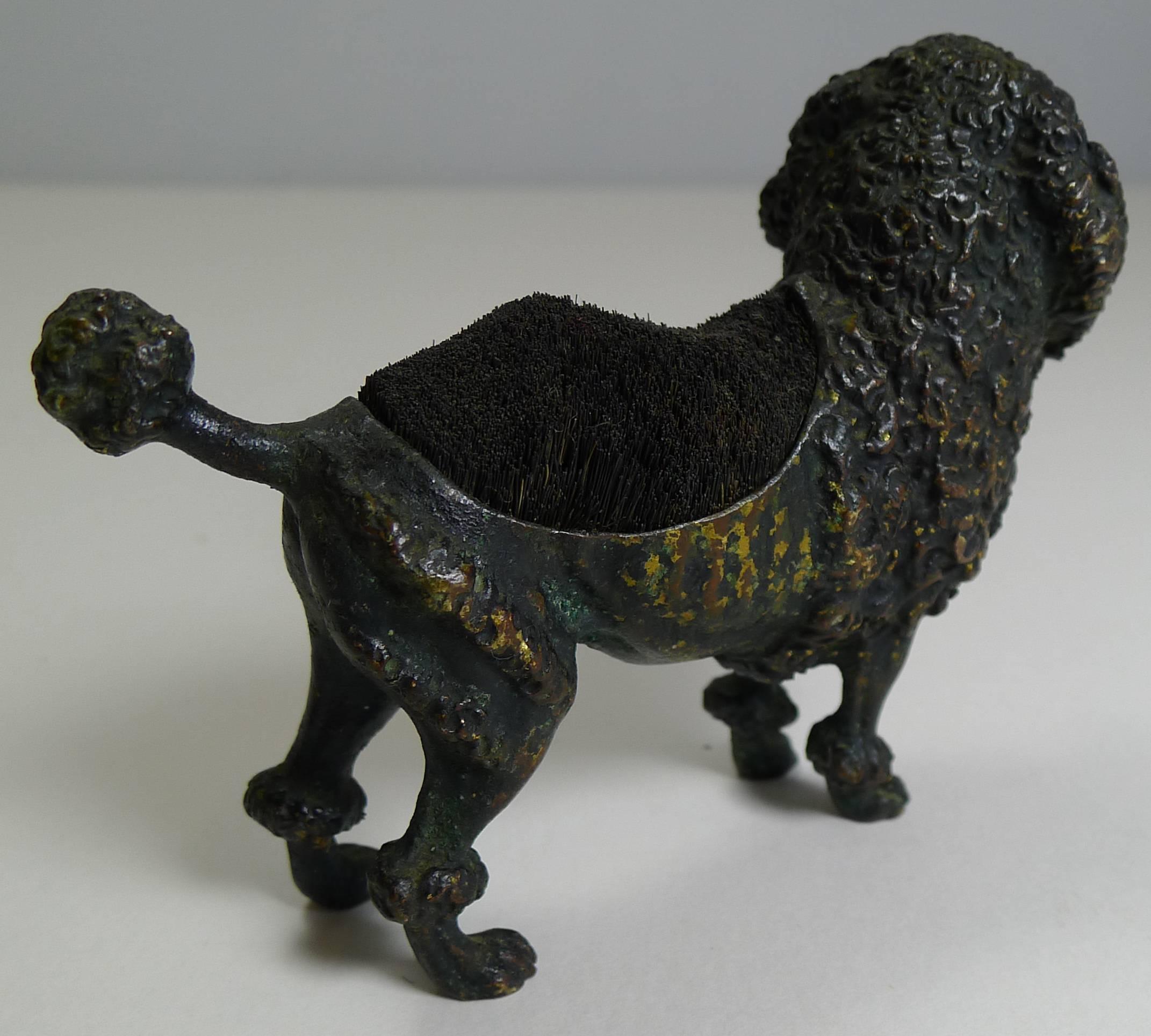 Antique Cold Painted Bronze Pen Nib Wipe, circa 1890, Dog, Poodle In Excellent Condition In Bath, GB