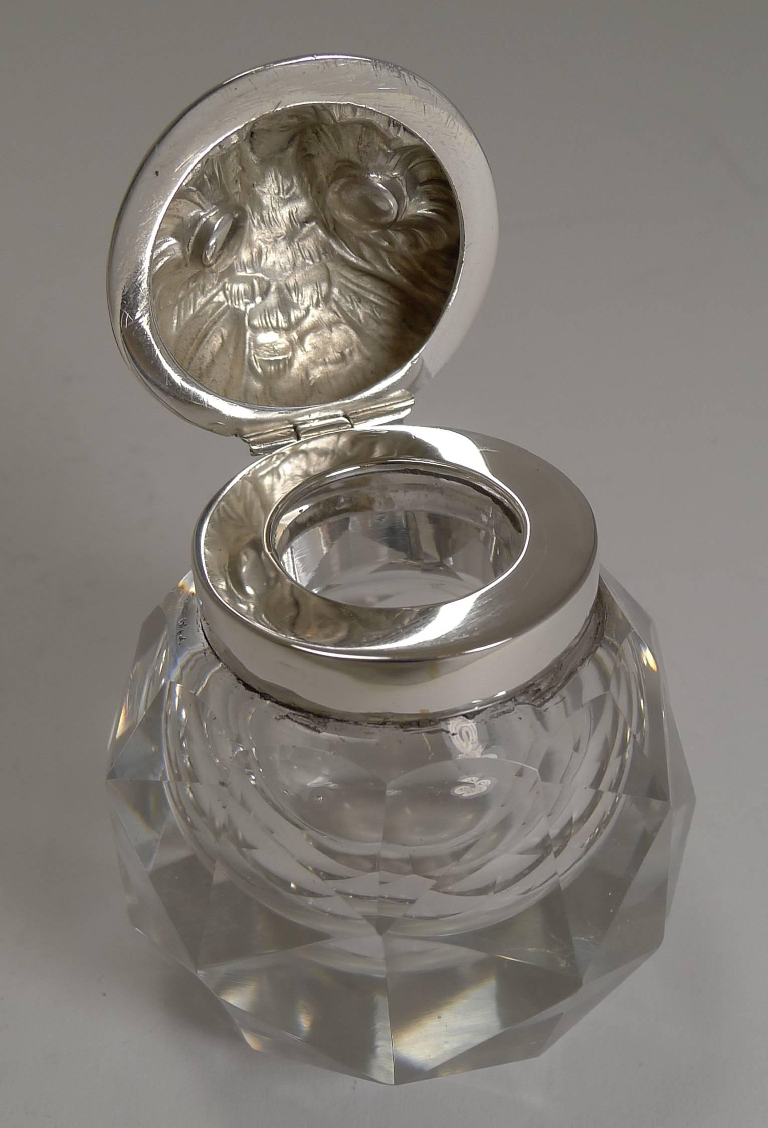 Late 19th Century Novelty Victorian Silver Sampson Mordan Inkwell, 1895, Owl