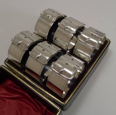 Six Victorian Belt Buckle Napkin Rings Silver Plate, circa 1890