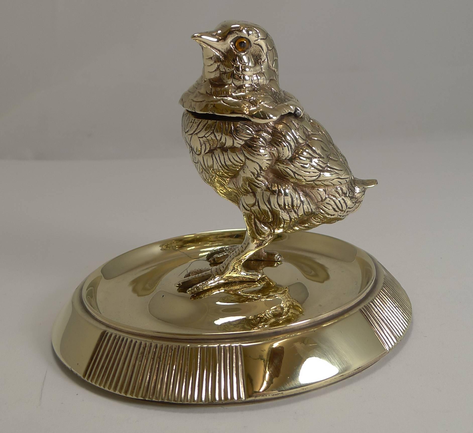 Brass Antique English Chick Inkwell / Match Striker c.1880