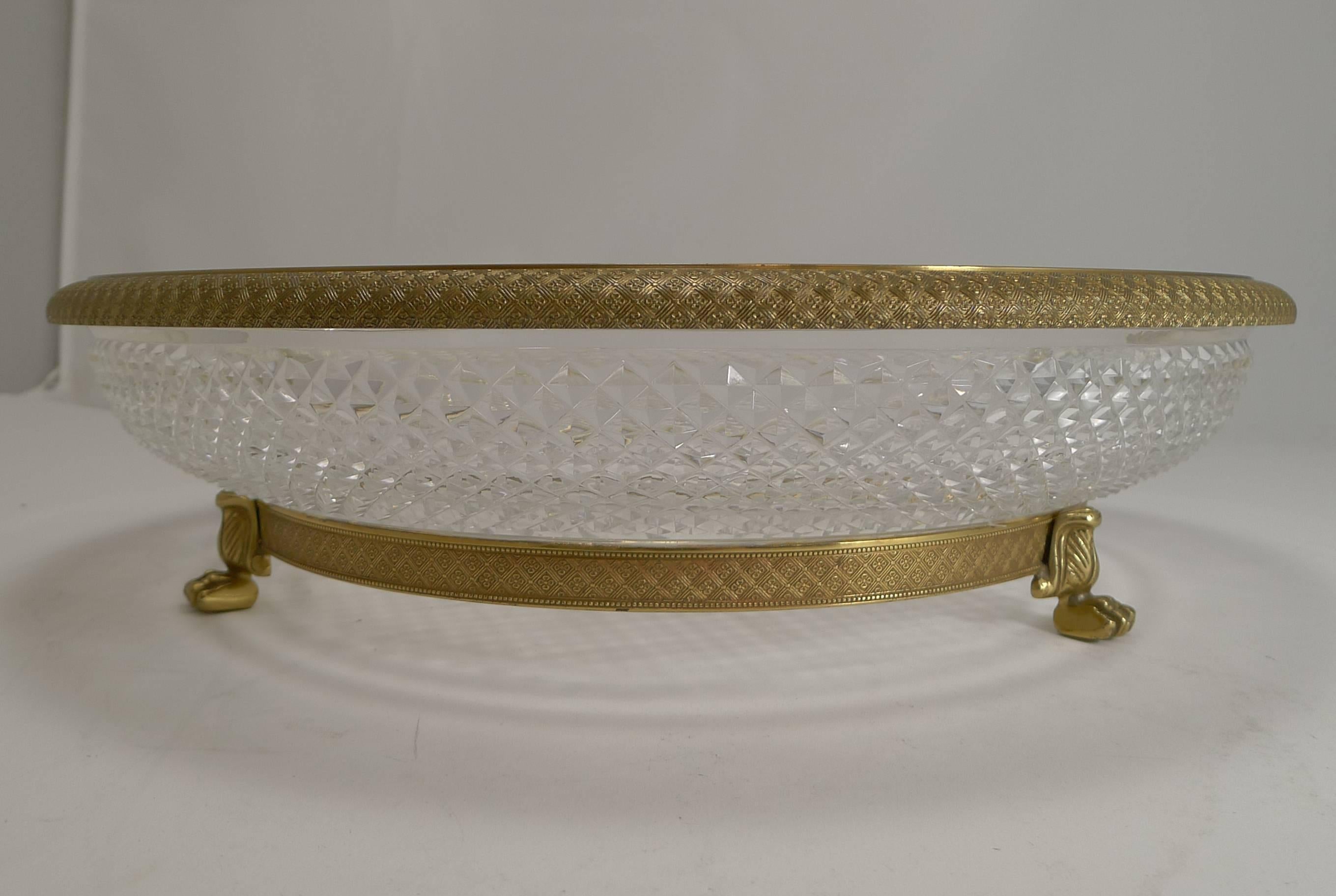 Napoleon III Large French Cut Crystal and Gilded Bronze Centrepiece Dish or Bowl c.1890