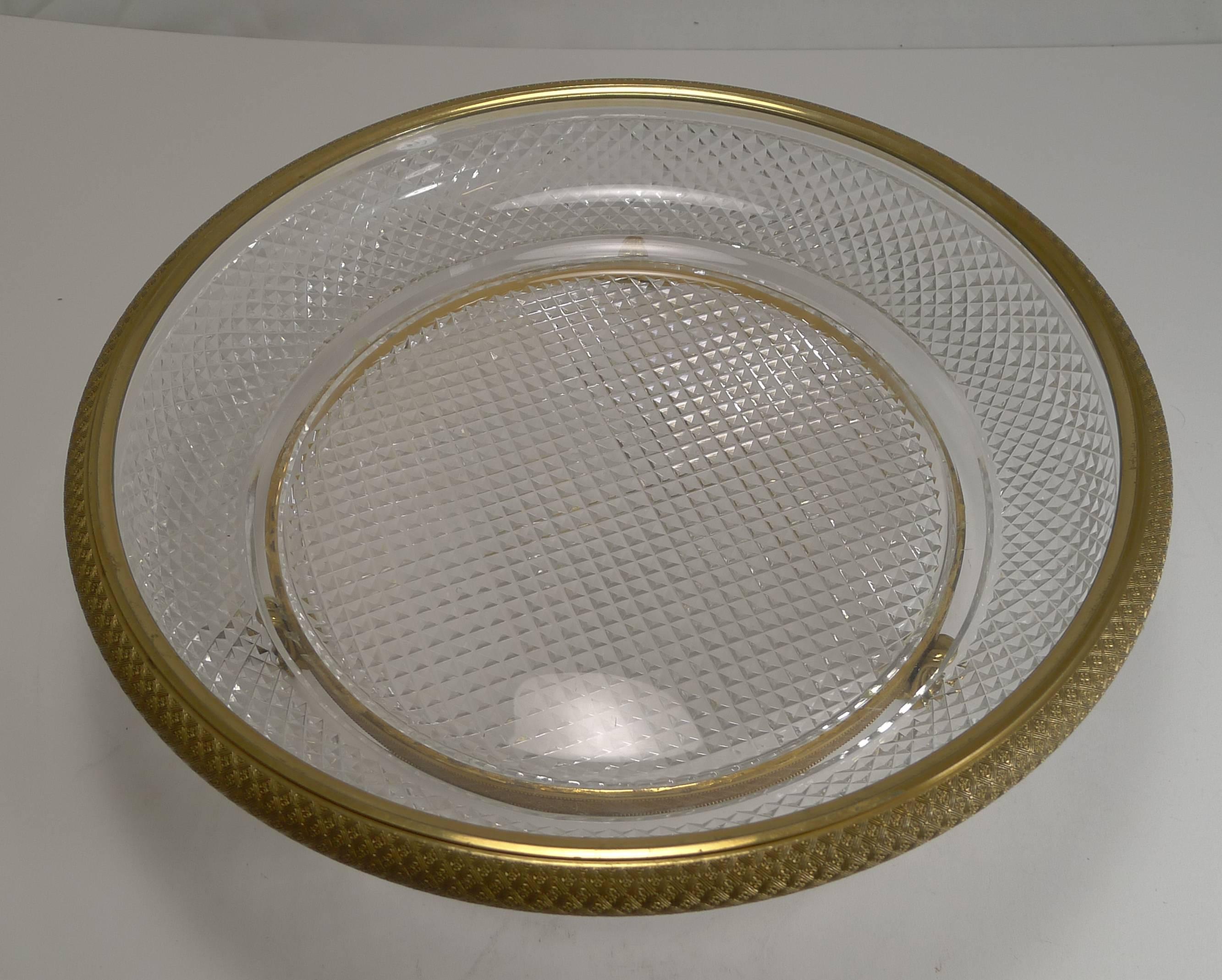 Large French Cut Crystal and Gilded Bronze Centrepiece Dish or Bowl c.1890 In Excellent Condition In Bath, GB