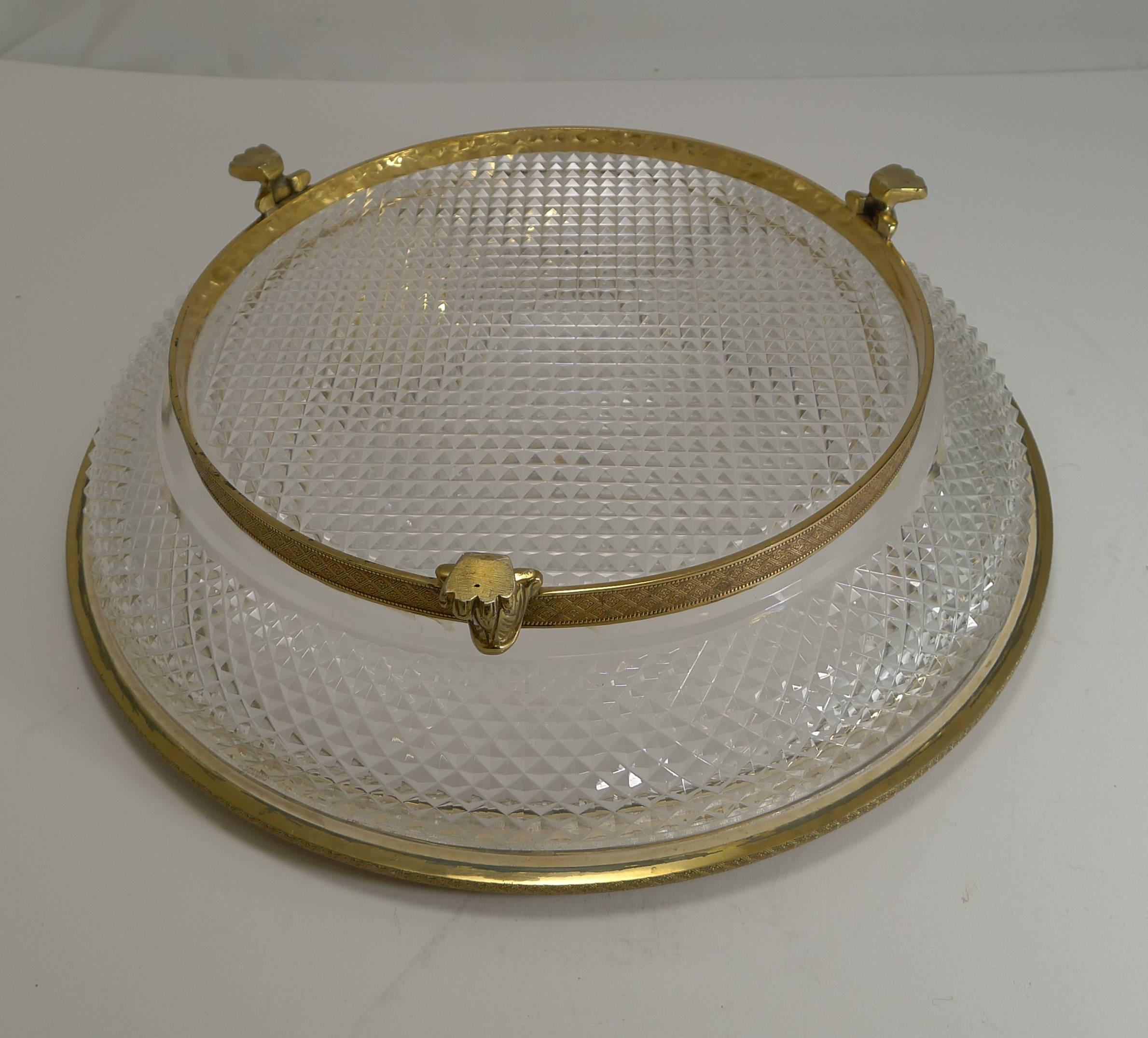 Late 19th Century Large French Cut Crystal and Gilded Bronze Centrepiece Dish or Bowl c.1890