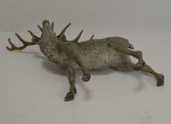 Grande figurine autrichienne ancienne de cerf en bronze peint à froid, vers 1890