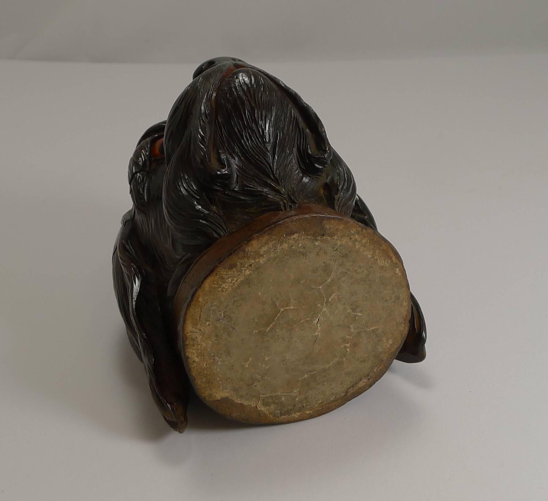 Late 19th Century Large Antique Black Forest Novelty Inkwell, Dog, circa 1890 For Sale