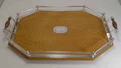 Antique English Oak and Silver Plate Tray, Silver Mount, 1910