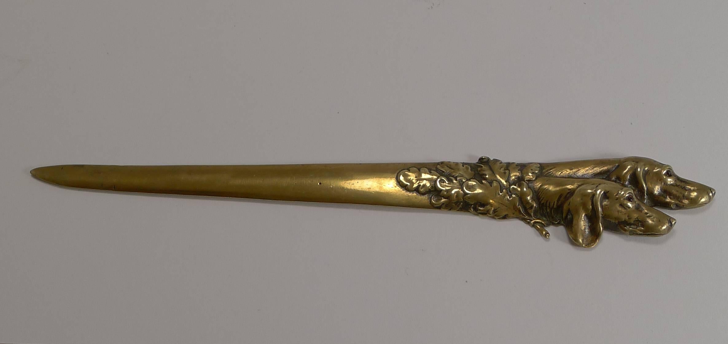 Antique English Novelty Letter Opener, Dogs with Glass Eyes 1