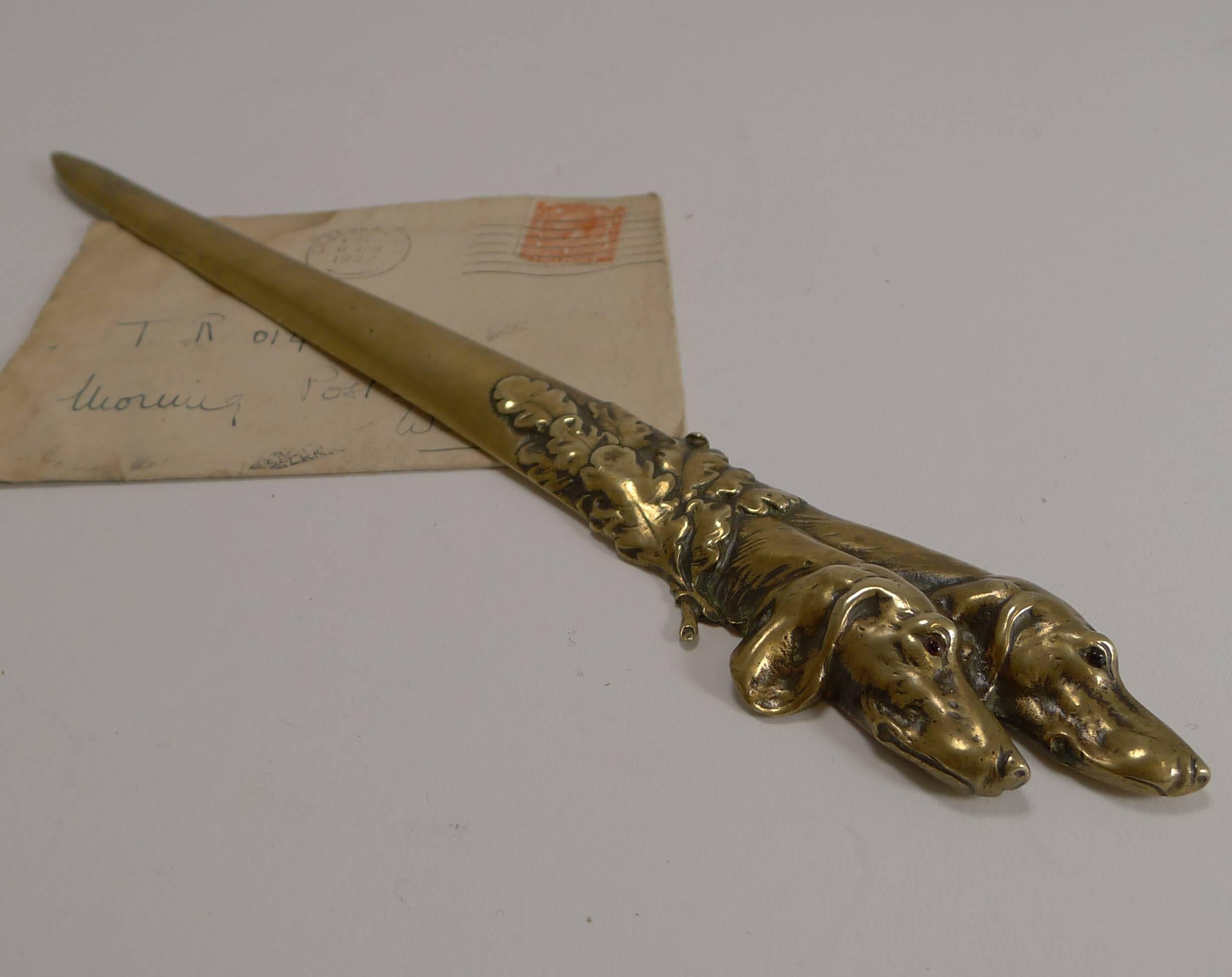 Antique English Novelty Letter Opener, Dogs with Glass Eyes 2