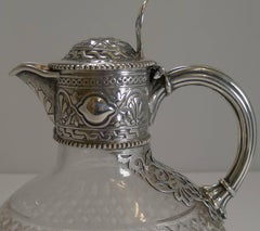 Victorian English Cut Crystal and Sterling Silver Claret or Wine Jug, 1863
