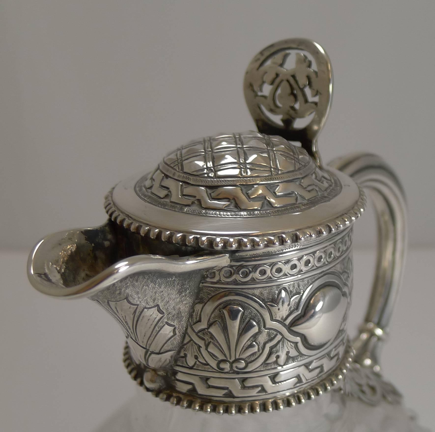 Late Victorian Victorian English Cut Crystal and Sterling Silver Claret or Wine Jug, 1863