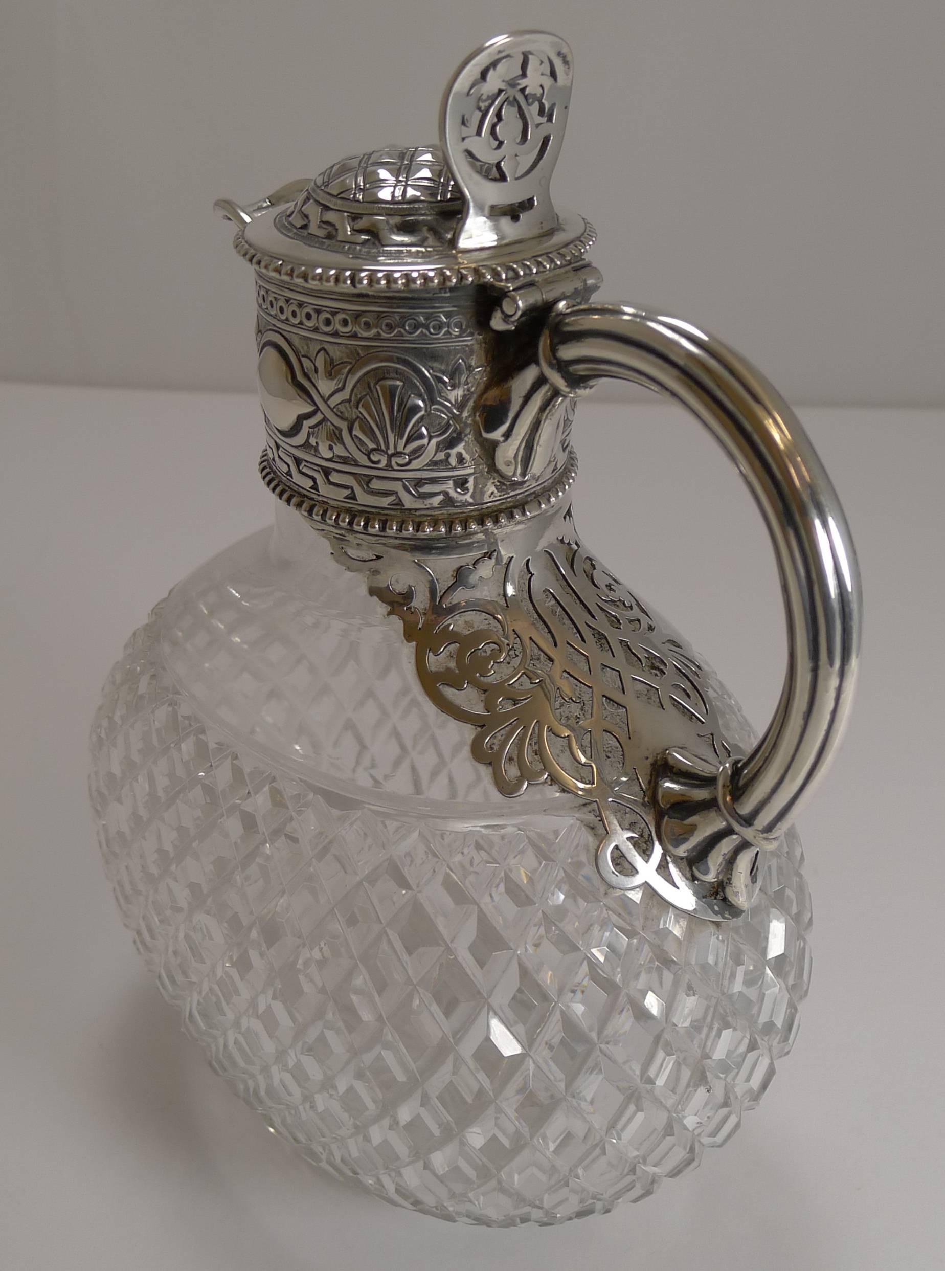 Victorian English Cut Crystal and Sterling Silver Claret or Wine Jug, 1863 In Excellent Condition In Bath, GB
