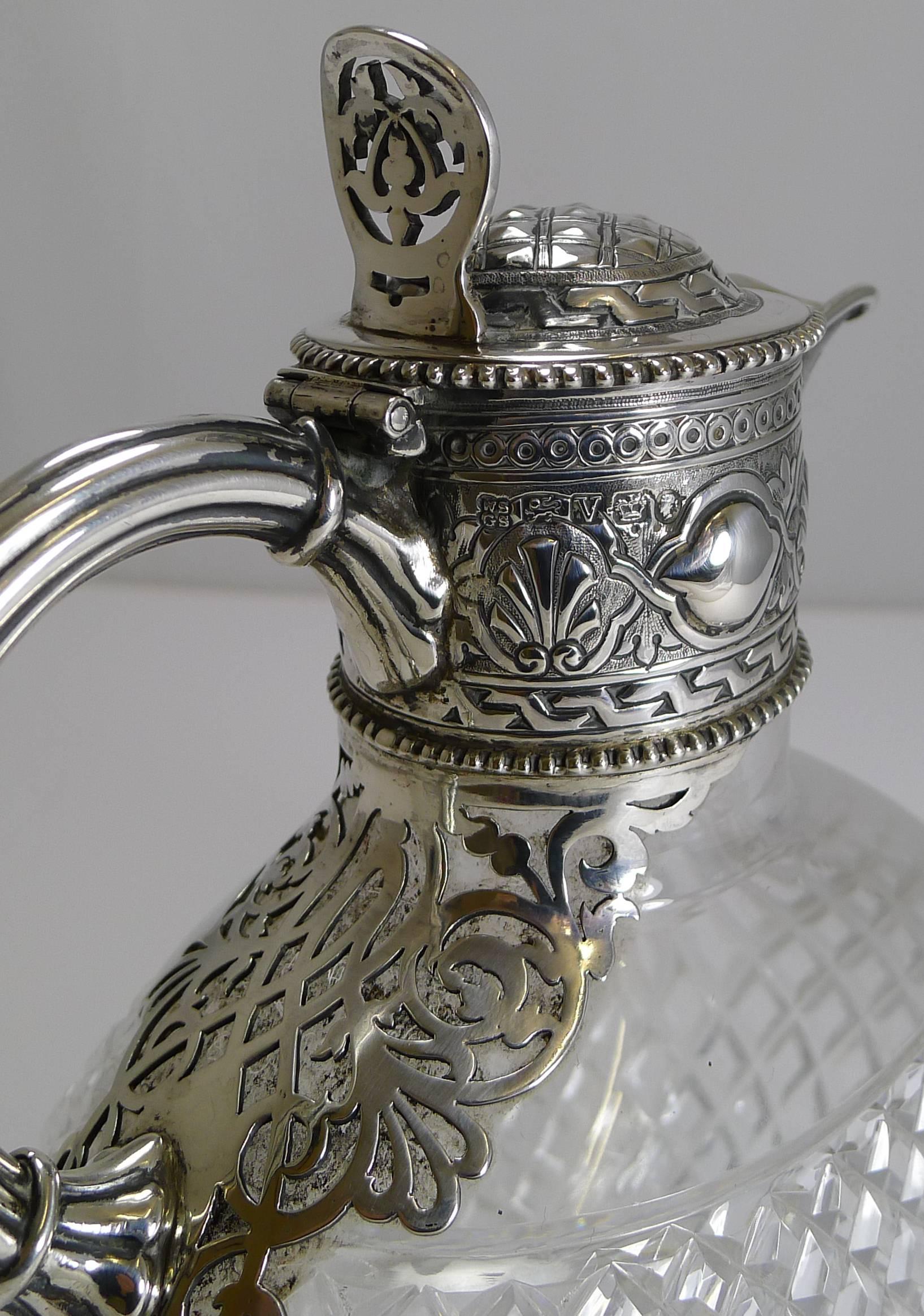 Victorian English Cut Crystal and Sterling Silver Claret or Wine Jug, 1863 2