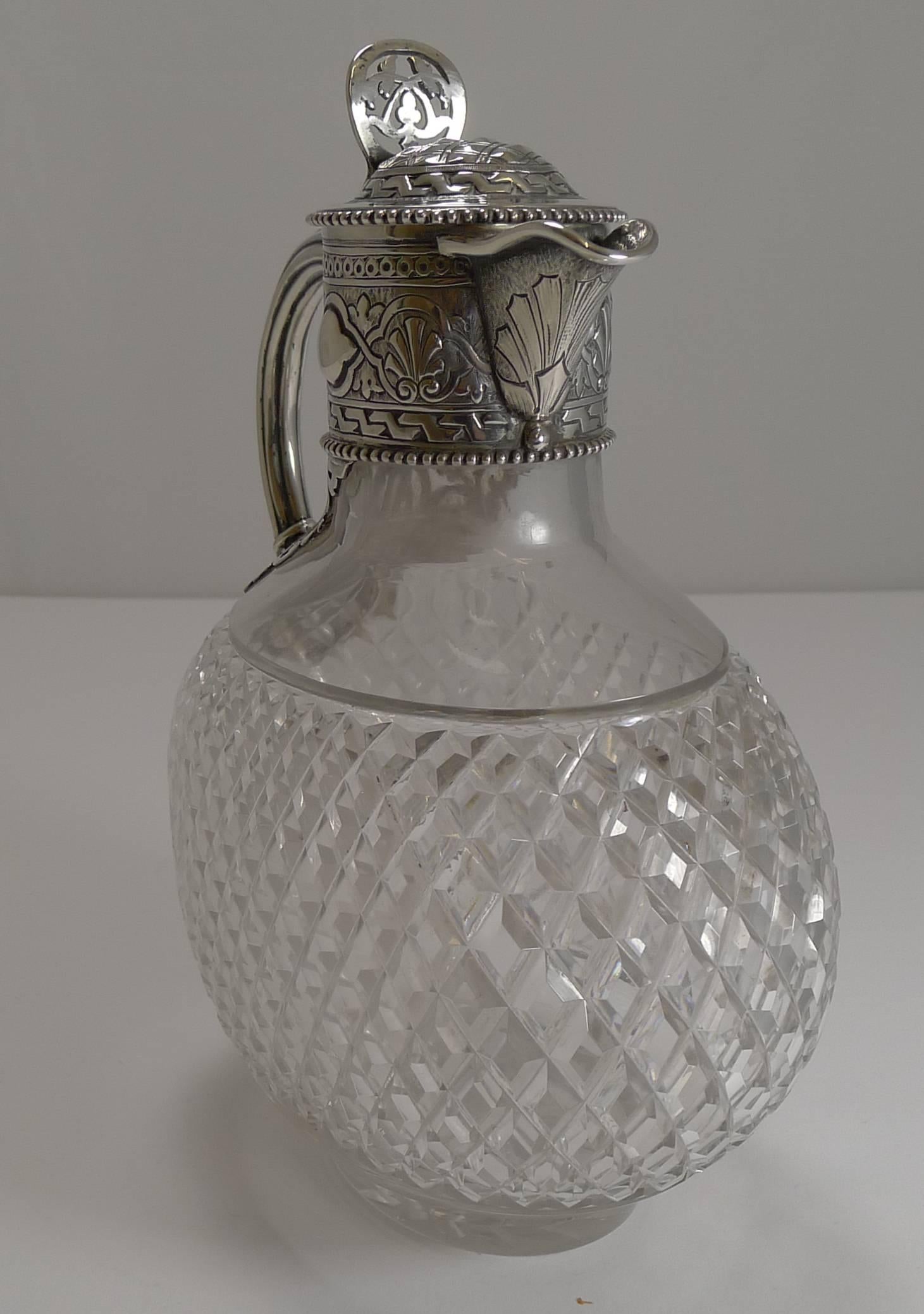 Victorian English Cut Crystal and Sterling Silver Claret or Wine Jug, 1863 3
