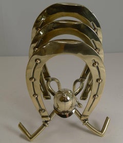Large Antique English Brass Equestrian Letter or Stationery Holder, circa 1890