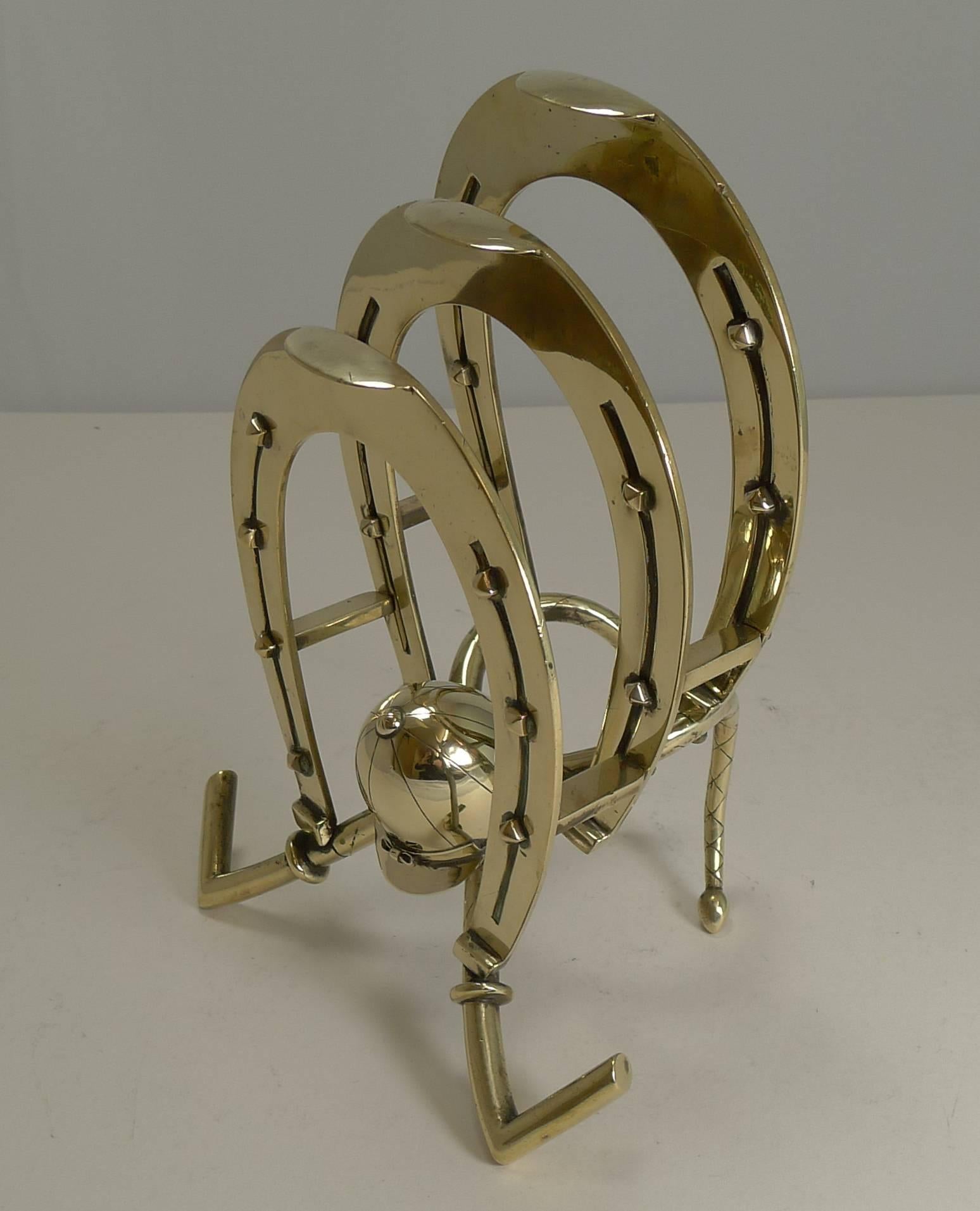 Late Victorian Large Antique English Brass Equestrian Letter or Stationery Holder, circa 1890