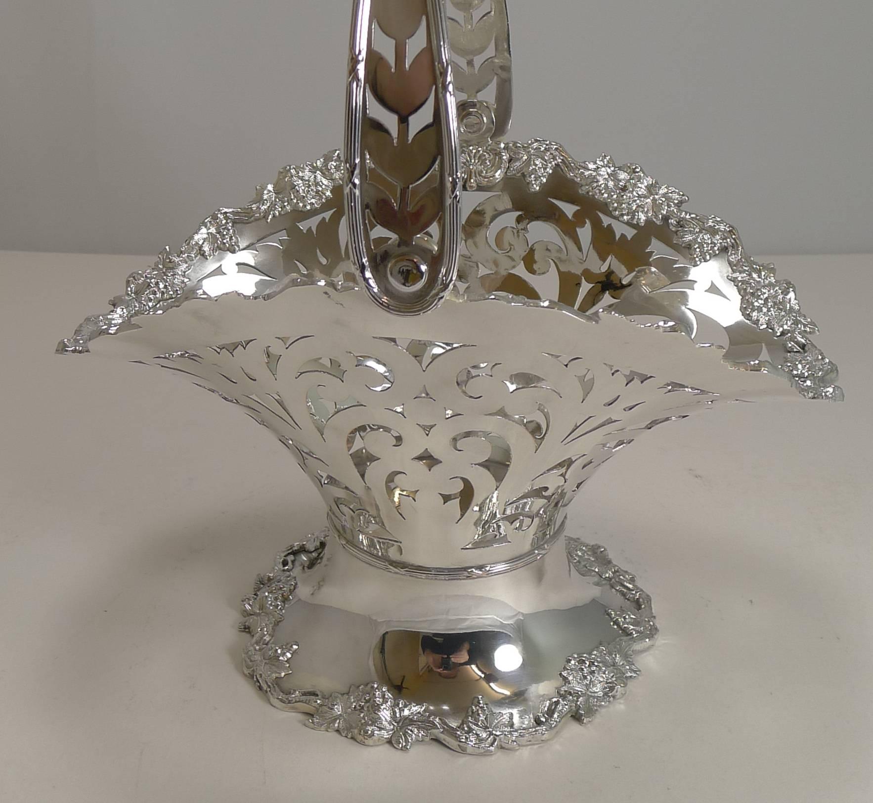 Edwardian Antique English Reticulated Silver Plate Fruit Basket, circa 1900