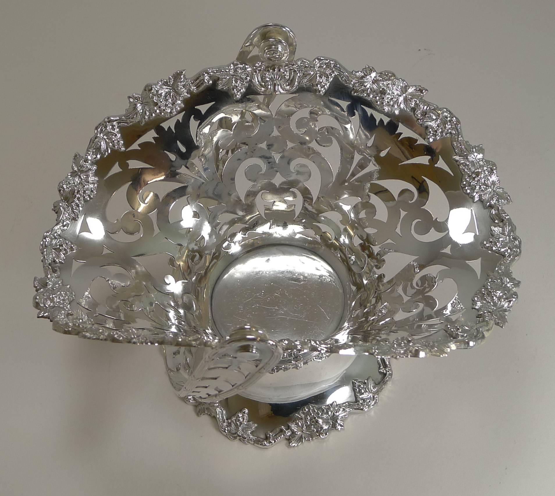 Antique English Reticulated Silver Plate Fruit Basket, circa 1900 2