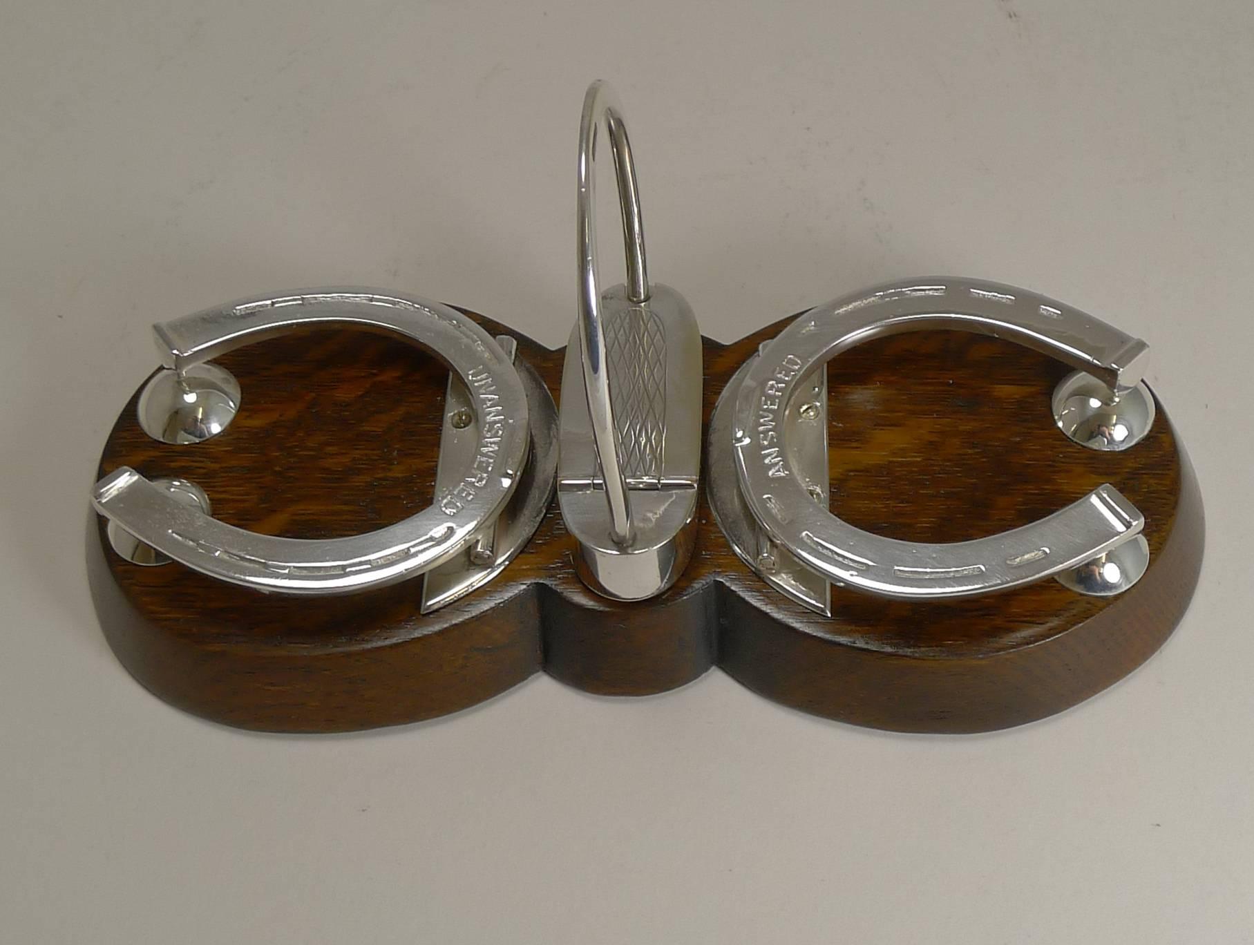 Antique English Oak and Silver Plate Answered/Unanswered Letter Clip, circa 1880 In Excellent Condition In Bath, GB