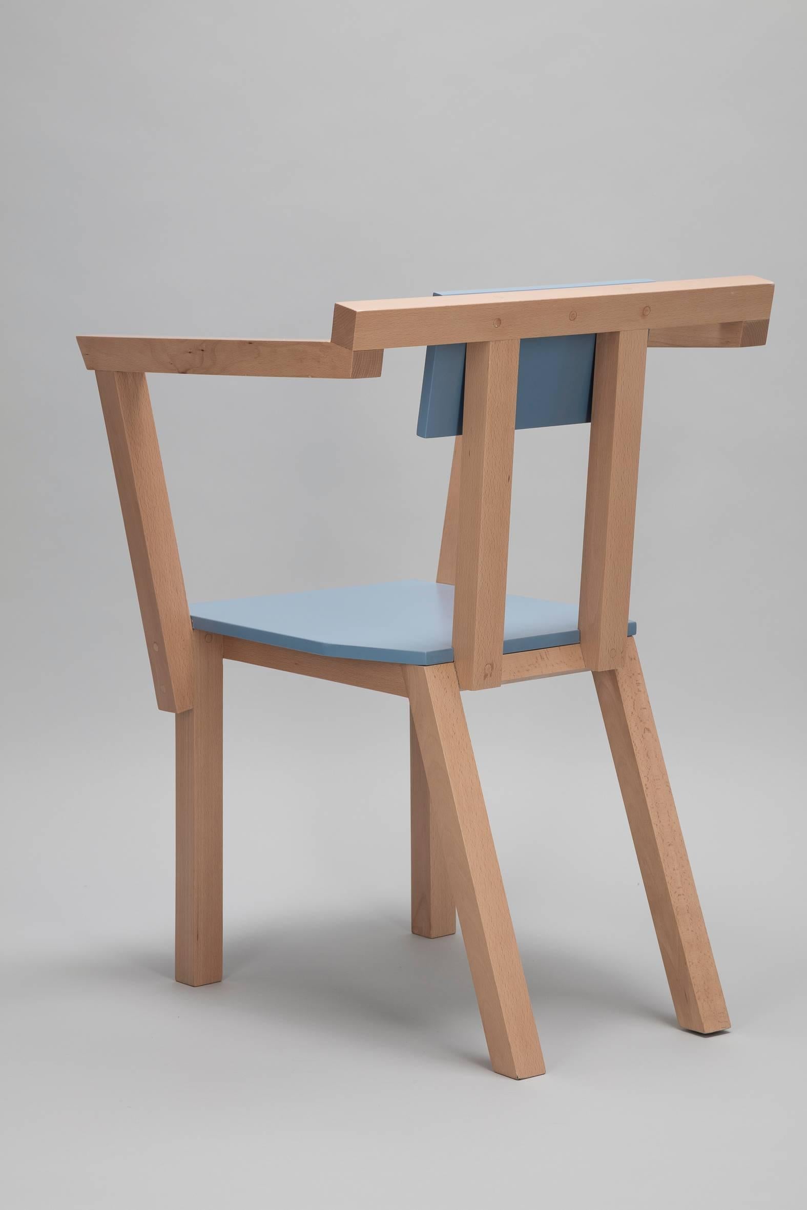 Modern Contemporary Chair Aya Wood Blue  For Sale