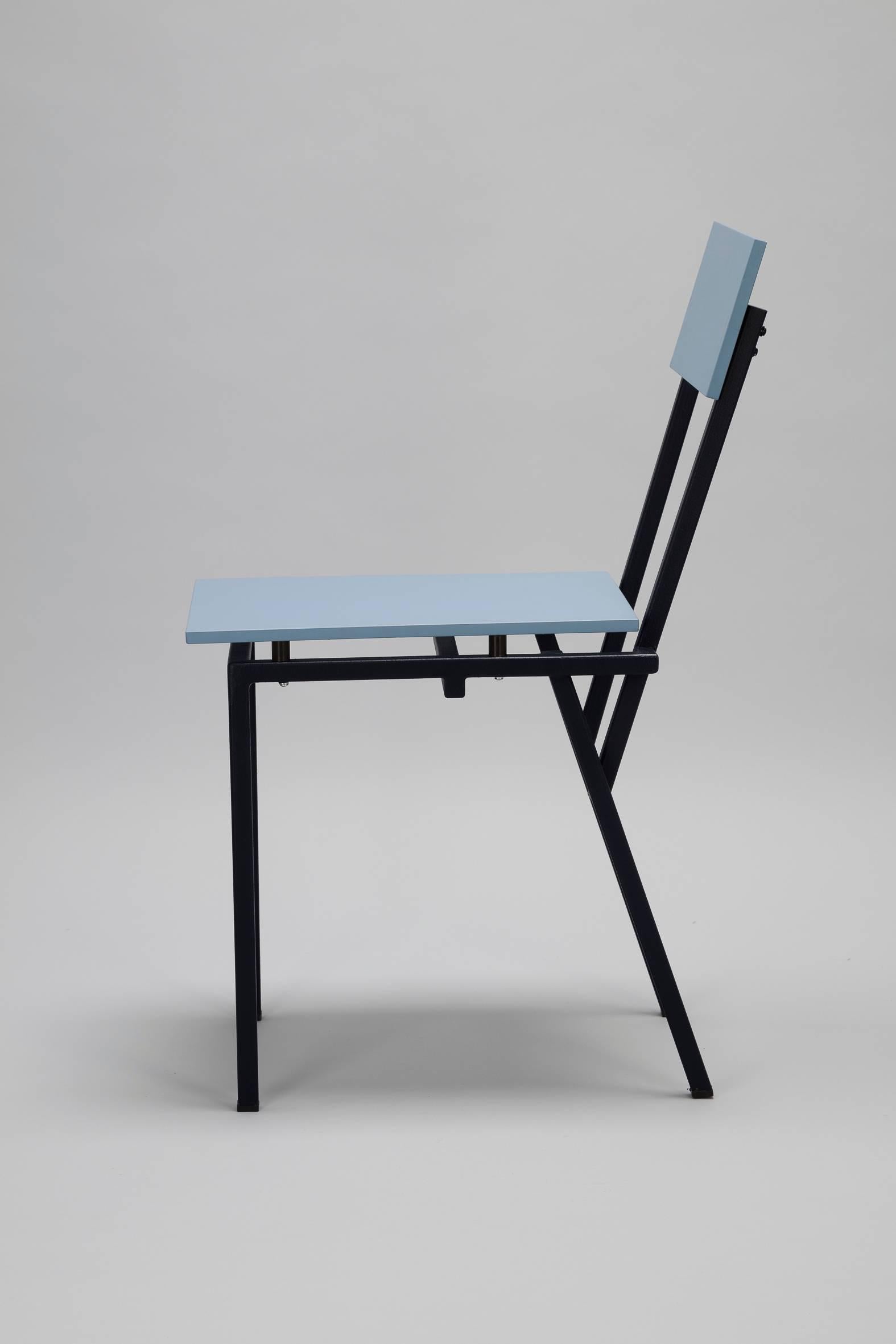Modern Chair Contemporary Style Blue Wood Metal  For Sale