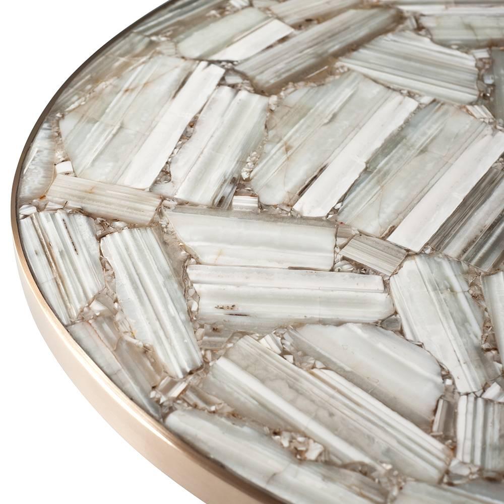 Indian Lola Coffee Table by DeMuro Das in Banded White Agate and Brass For Sale