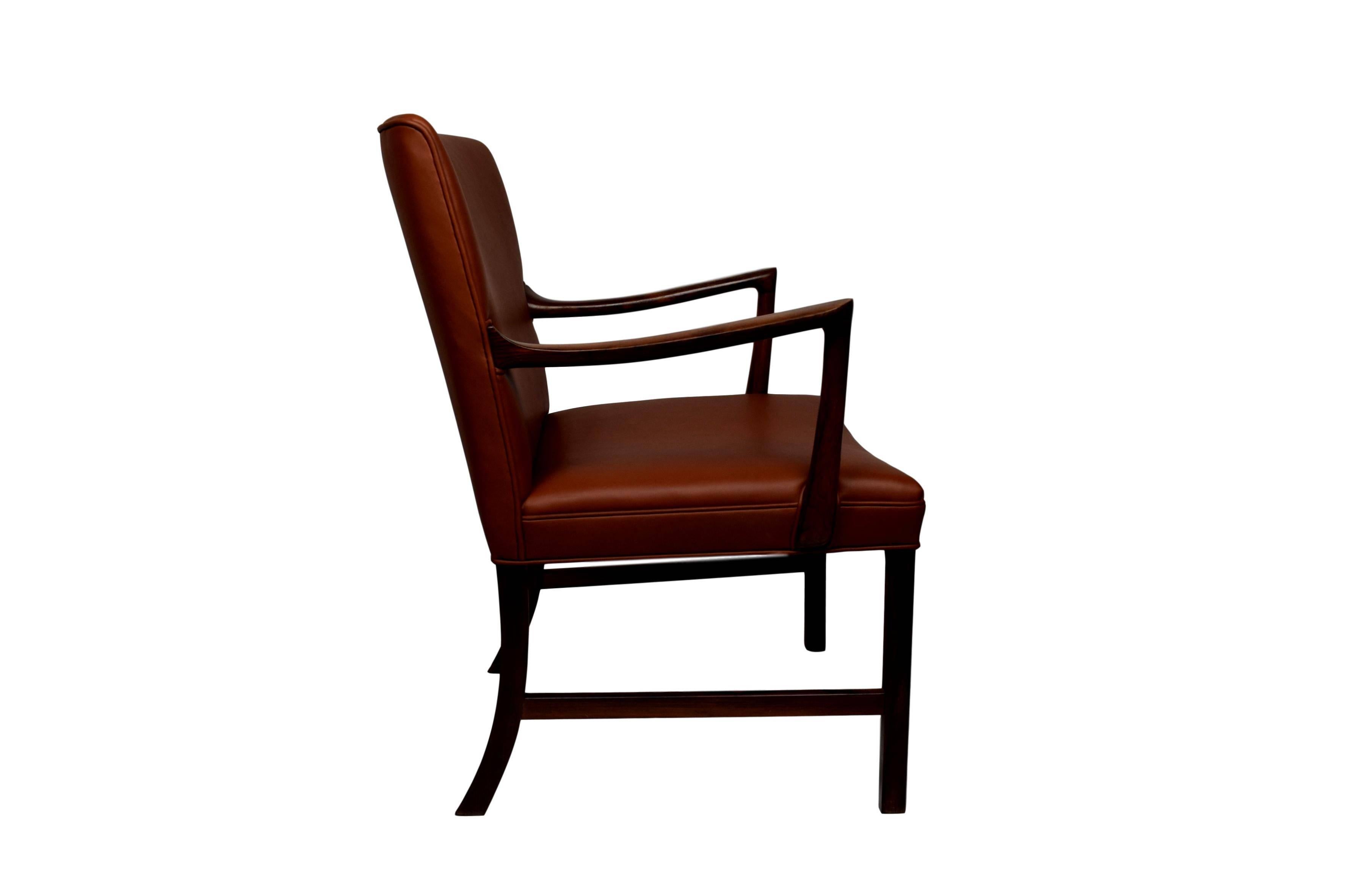 Mid-20th Century Midcentury Rosewood Armchair by Ole Wanscher, Upholstered with Aniline Leather For Sale
