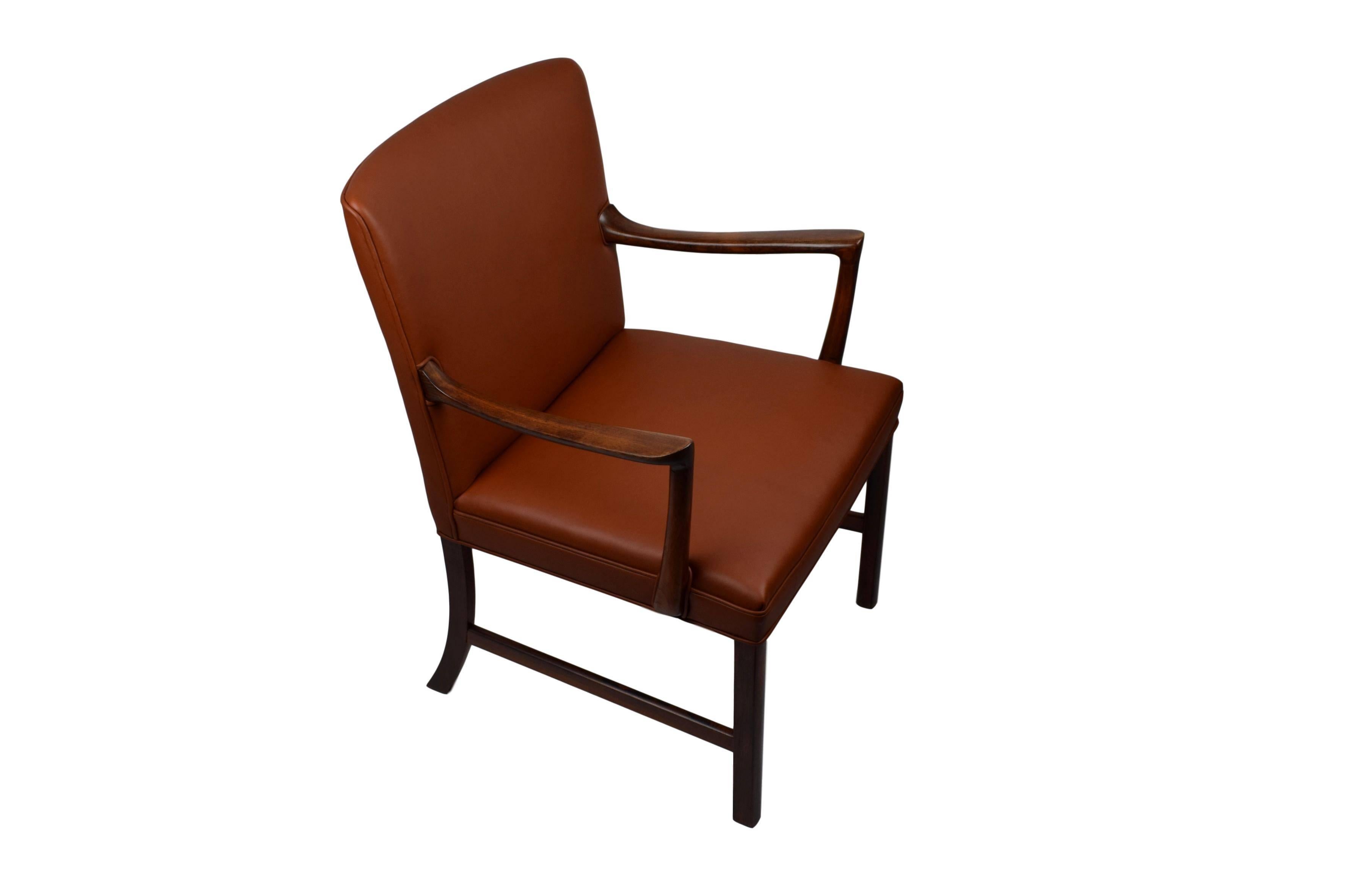 Midcentury Rosewood Armchair by Ole Wanscher, Upholstered with Aniline Leather In Good Condition For Sale In Denmark, DK